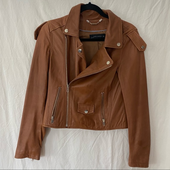 Zara Jackets & Blazers - Zara women brown REAL leather motorcycle jacket
